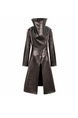 Brown Large Neckline Design Shoulder String Decoration Long Leather Women's Punk Jacket - Product - 6