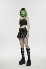 Black/Green Spliced Lace Lace-Up Slim Color-Blocked Zippered Women's Punk Cool Corset - Product - 7
