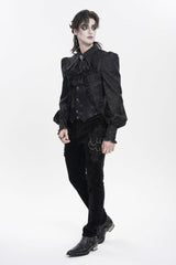 Black Lapel Collar Long Lantern Sleeves Jacquard Embroidered Lace Men's Gothic Palace Swallow-tailed Shirt with Necktie - Product - 7