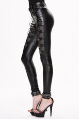 Black Punk Mesh Elastic Biker Leather With Loops Womens Pants - Product - 2