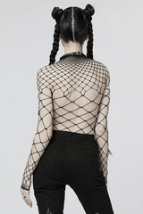 One Piece Long Sleeve Super Stretch Soft Rhombus Mesh Minimalist Women's Punk T-Shirt 2 Colors - Product - 9