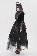 Black Long Trumpet Sleeves Embroidered Lace Slim Zippered Women's Gothic Bat Wing Collar Double-breasted Zip Jacket - Product - 3
