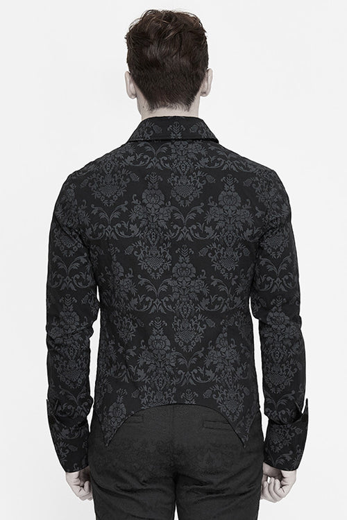 Black Folding Cuffs Palace Printed Zipper Mens Gothic Blouse - Product - 3
