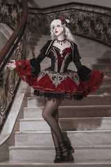 Black/Red [Blood Clan Feast] Ruffle Embroidery Lace Gothic Lolita Jsk Dress Set - Product - 3