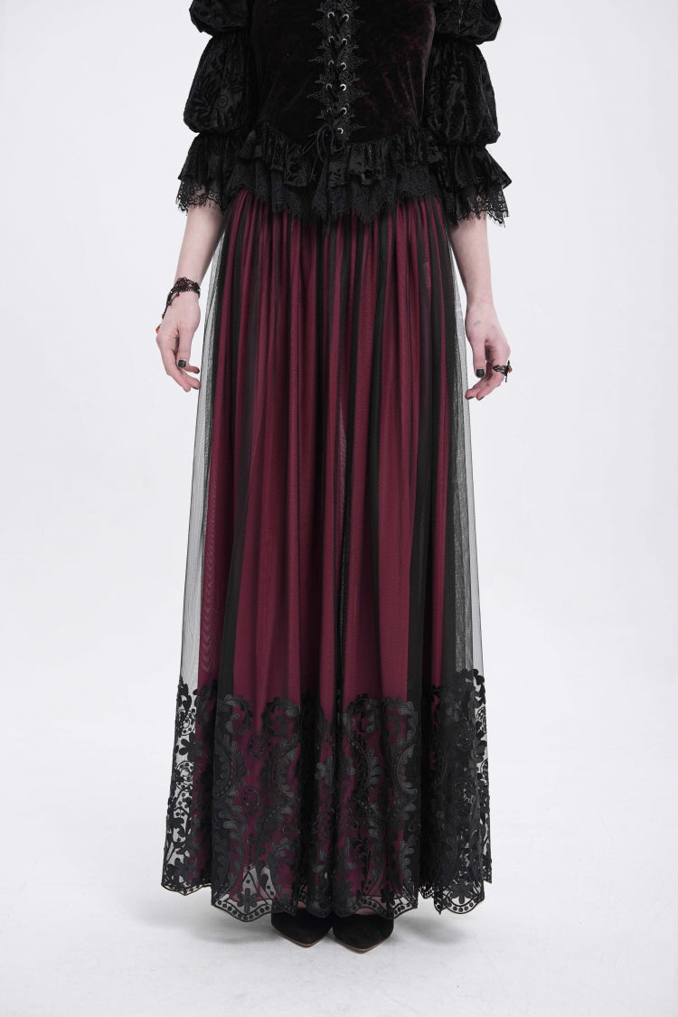 Red Stitching Floral Mesh Women's Gothic Skirt - Product - 2
