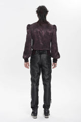 Red Lapel Collar Long Lantern Sleeves Jacquard Bow Men's Gothic Shirt - Product - 2