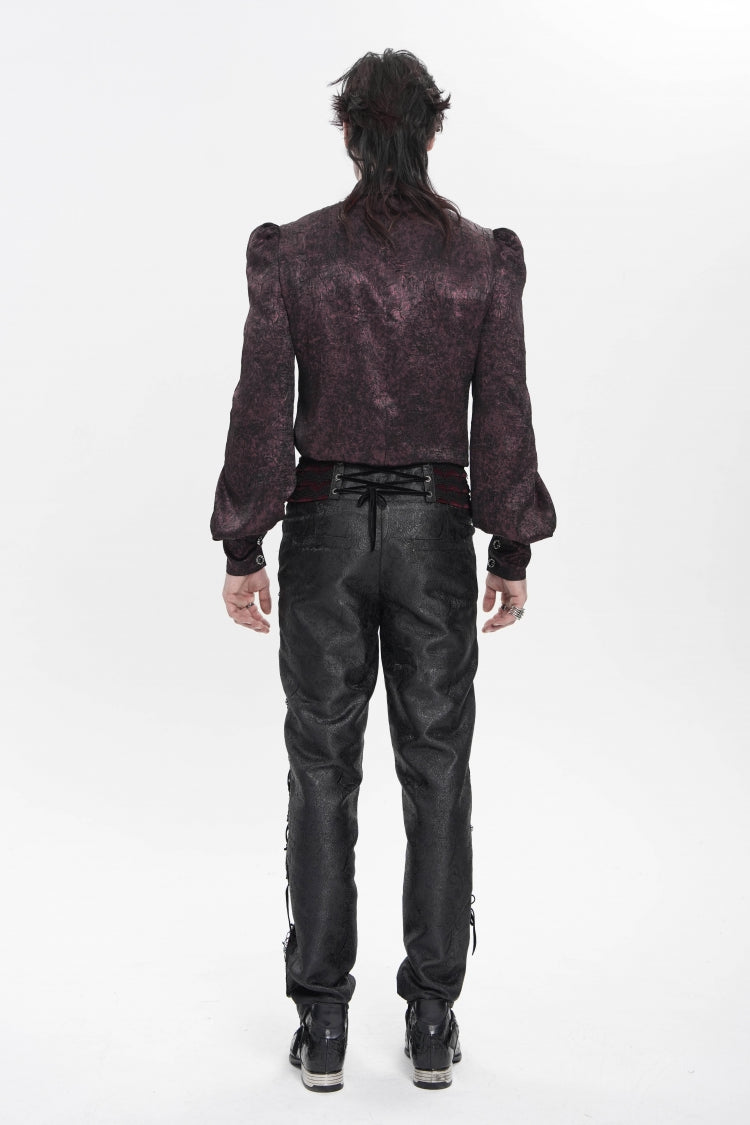 Red Lapel Collar Long Lantern Sleeves Jacquard Bow Men's Gothic Shirt - Product - 2