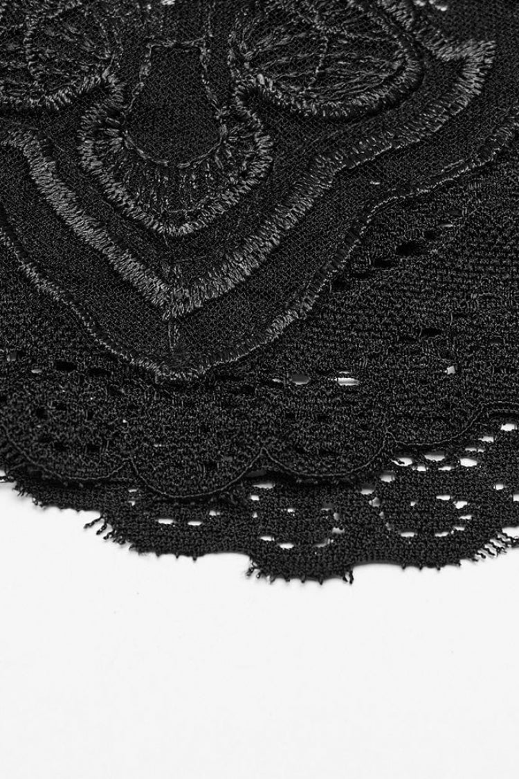 Black Sleeveless Hollow Cross Embroidery Lace Womens Gothic Vest - Product - 8