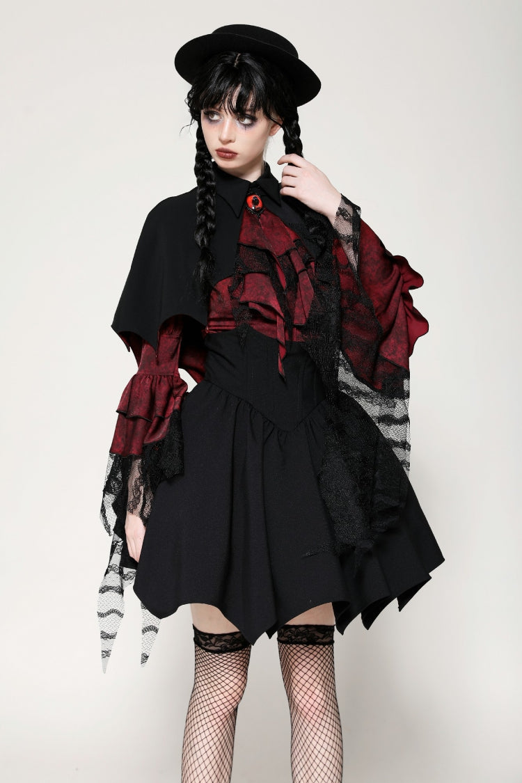 Black/Red Bat Collar Diamond Bat-Shaped Women's Gothic Capelet - Black/Red - 1