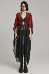 Translucent Loose Ruffle Braided Rope Belt Womens Elegant Gothic Shawl 3 Colors - Black/Red - 9