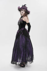 Black/Purple Lace-Up Women's Gothic Embroidered Tassels  Overbust Corset - Product - 6
