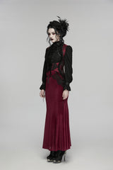 Black/Red Jacquard Embroidered Lace Lace-Up Slim Women's Gothic Vest - Product - 3