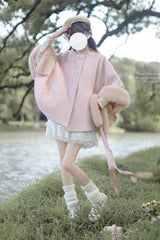 Pink Long Sleeves Lace Sweet Japanese Lolita Fluffy Cloak Coat - Product - 10