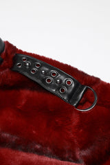 Red Stand Collar Long Sleeves Buckle Straps Faux Fur Women's Punk Short Cloak - Product - 6