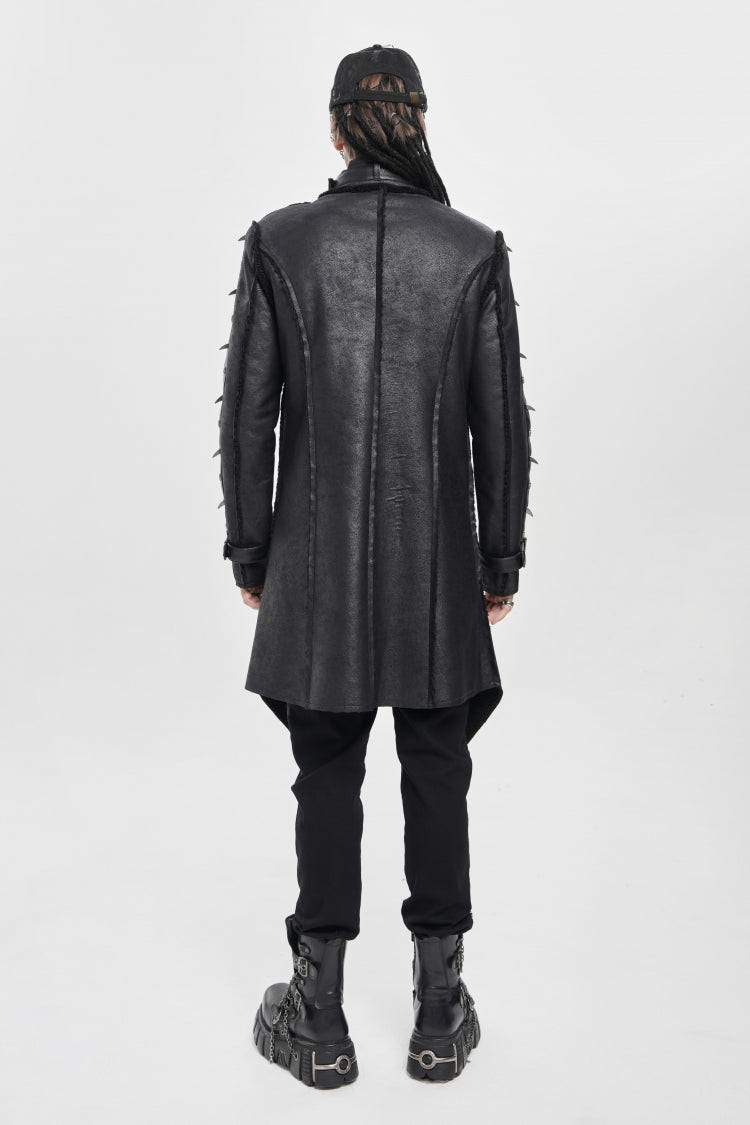Black Stand Collar Rivet Buckle Zipper Men's Punk Coat - Product - 5