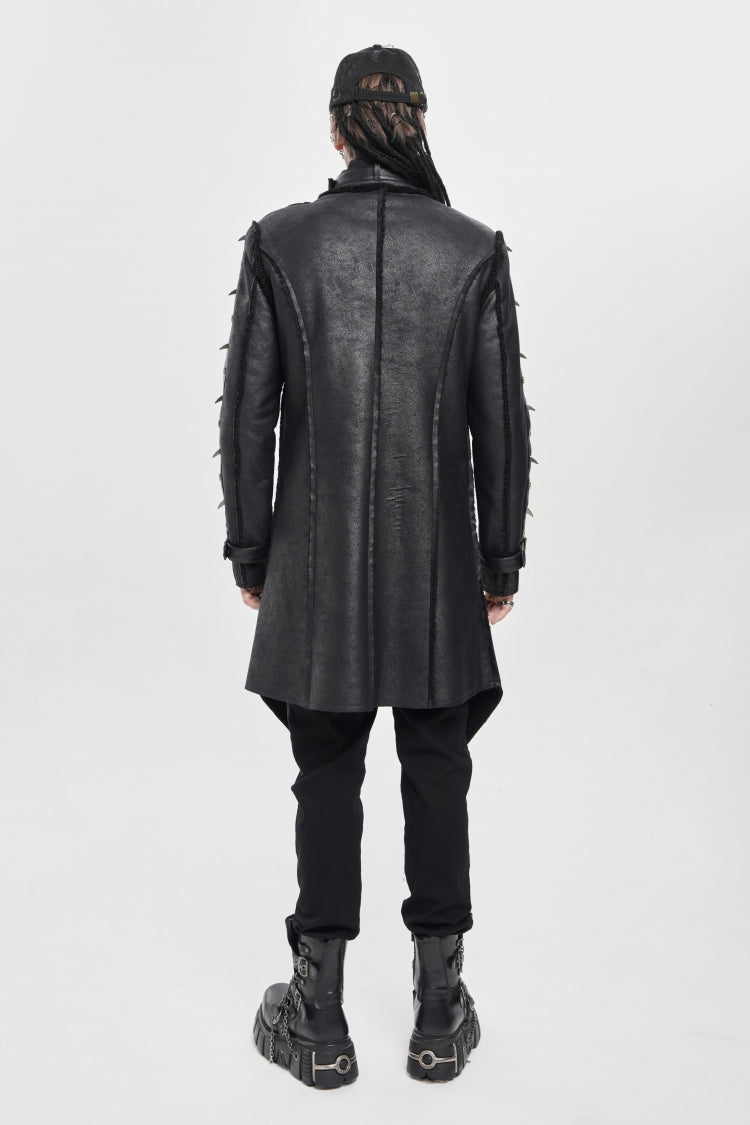 Black Stand Collar Rivet Buckle Zipper Men's Punk Coat - Product - 5