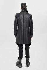 Black Stand Collar Rivet Buckle Zipper Men's Punk Coat - Product - 5