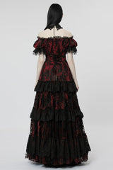 Short Puff Sleeves Print Ruffle Lace Women's Gothic Dress 2 Colors - Product - 11