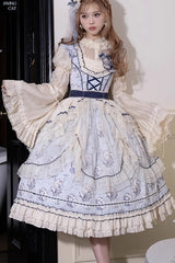 Blue [Swing Cat] Print Ruffle Bowknot Lace Sweet Elegant Lolita Jsk Dress - Product - 4