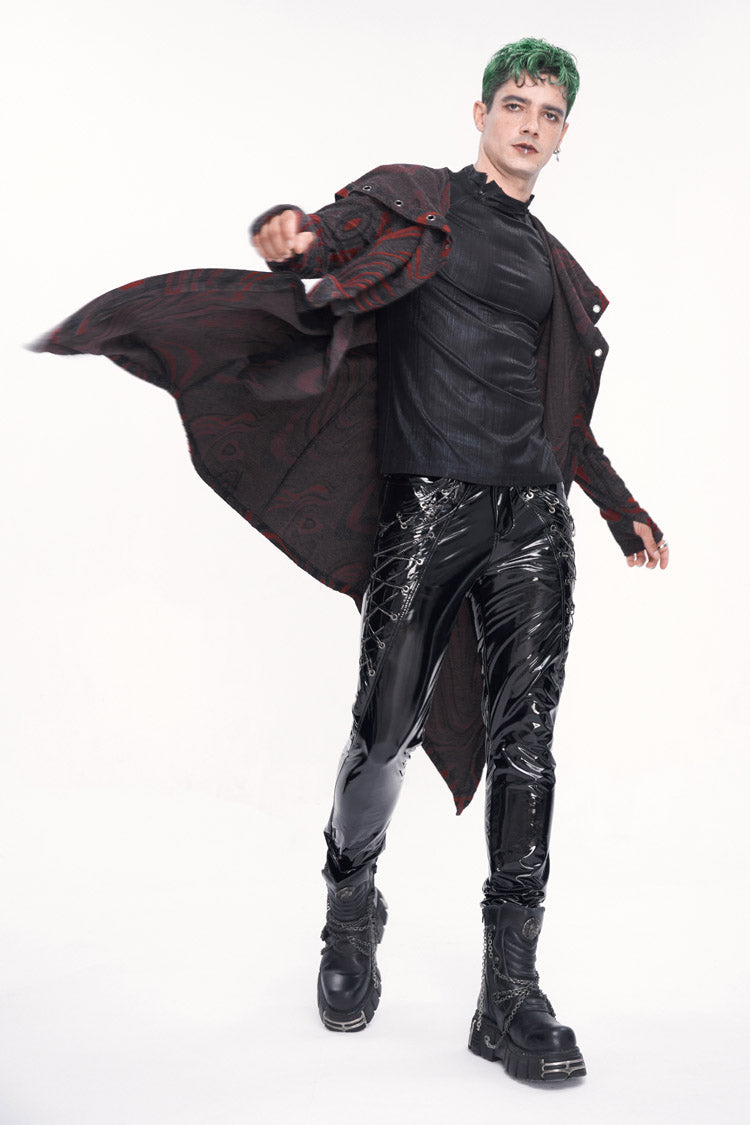 Red Irregular Multi Chain Men's Gothic Coat With Hood - Product - 5