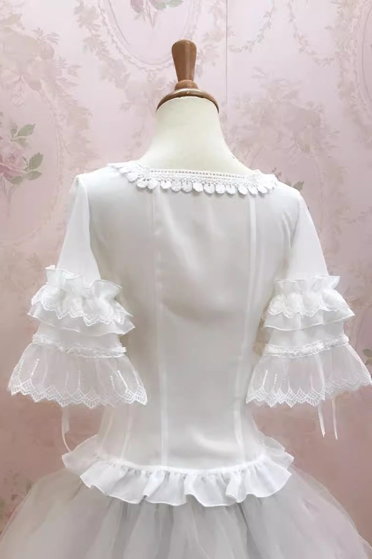 White Square Collar Short Hime Sleeves Lace Sweet Lolita Blouse - Product - 5