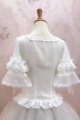 White Square Collar Short Hime Sleeves Lace Sweet Lolita Blouse - Product - 5
