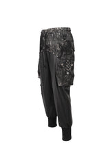 Black Tie Dyed Splice Hand Painted Waist Drawstring Men's Gothic Pants - Product - 7