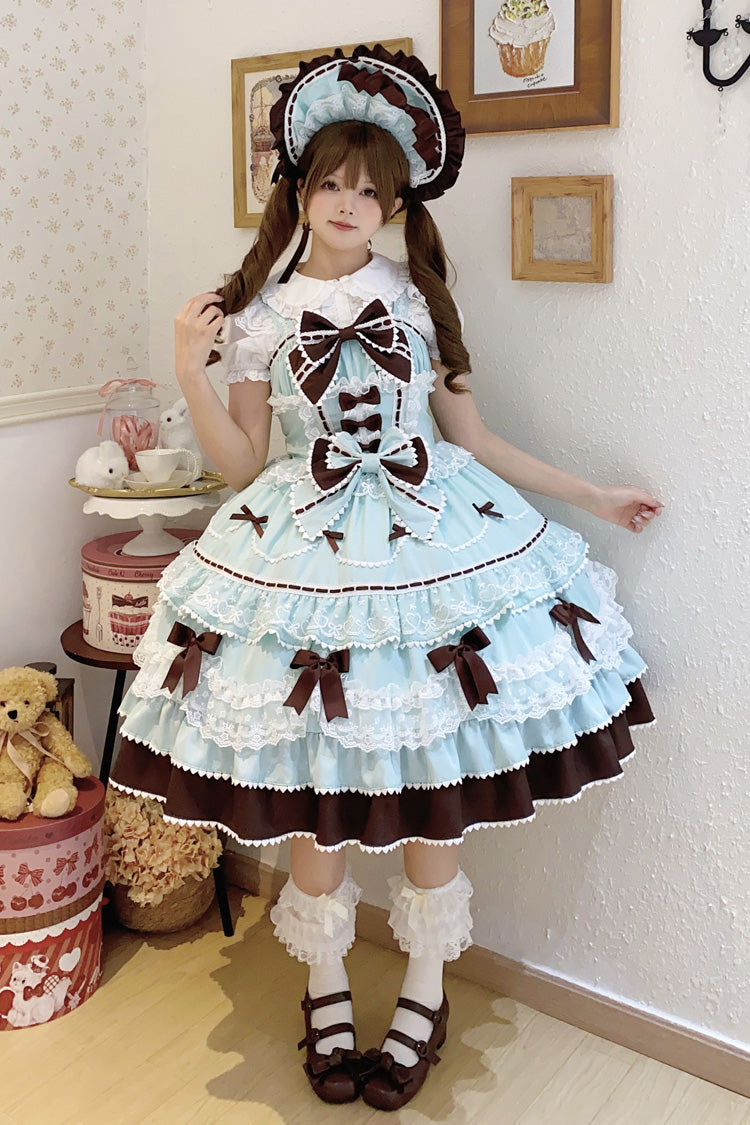 Mint Chocolate [Fondant Cake] Sleeveless Multi-Layered Ruffle Bowknot Lace Sweet Lolita Jsk Dress - Product - 5