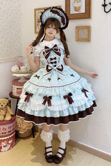 Mint Chocolate [Fondant Cake] Sleeveless Multi-Layered Ruffle Bowknot Lace Sweet Lolita Jsk Dress - Product - 5