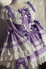 Purple [Rabbit Sleeping Doll] Long Trumpet Sleeves Ruffle Bowknot Lace Sweet Lolita Dress - Product - 9