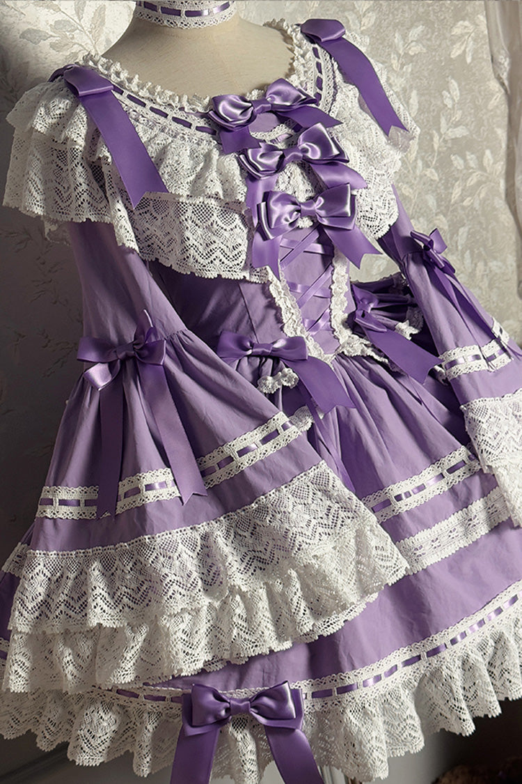 Purple [Rabbit Sleeping Doll] Long Trumpet Sleeves Ruffle Bowknot Lace Sweet Lolita Dress - Product - 9