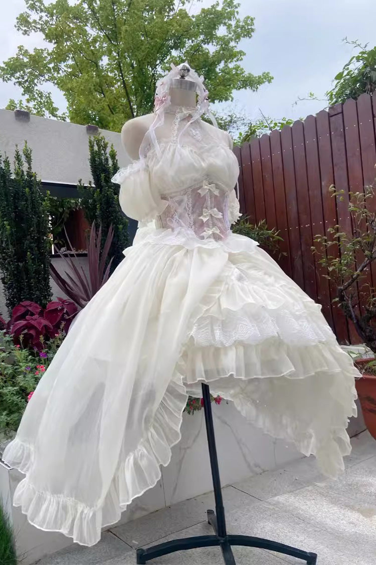 Ballet Twins Ruffle Bowknot Short Front Long Back Sweet Lolita Dress 2 Colors - Product - 2