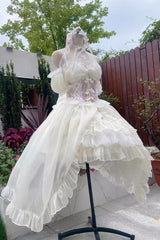 Ballet Twins Ruffle Bowknot Short Front Long Back Sweet Lolita Dress 2 Colors - Product - 2