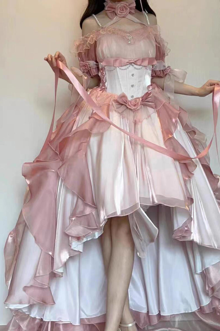 Pink Bowknot Irregular Sweet Princess Lolita Jsk Dress - Product - 7