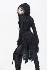 Black Ragged Horn Sleeves Womens Punk Long Coat - Product - 6
