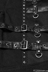Black Stitching Mesh Buckle Straps Studded Men's Punk Pants - Product - 7