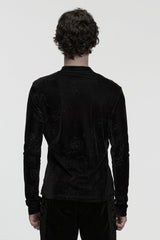 Black Stand Collar Long Sleeves Rose Embossed Lace-Up Zippered Men's Gothic Top - Product - 3