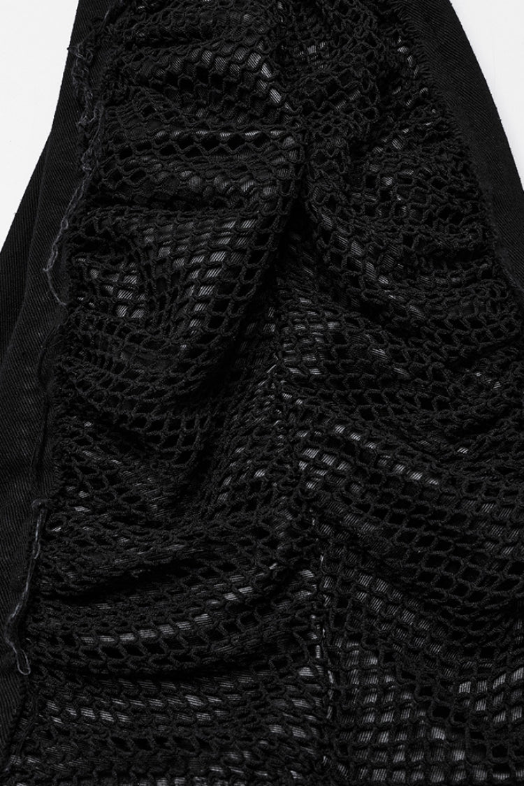 Black Stitching Mesh Unedged Detachable Women's Punk Pants - Product - 8