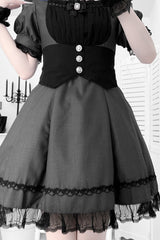 Black/Grey Short Sleeves Ruffle Bowknot Cross Waist Maid Sweet Japanese Lolita Dress Set - Product - 2