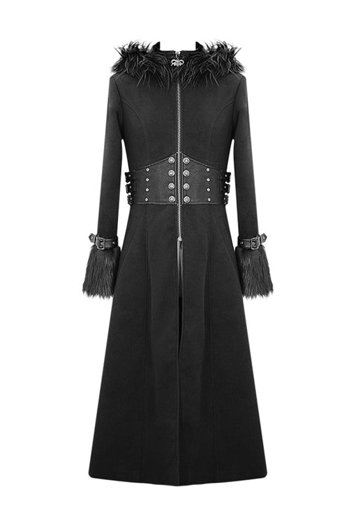 Black Double Sided Woollen Hooded Punk Mens Long Coat - Product - 4