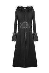 Black Double Sided Woollen Hooded Punk Mens Long Coat - Product - 4