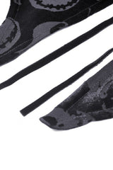 Black Skull Printed Front Lace-Up Women's Gothic Velvet Cape with Hood - Product - 16