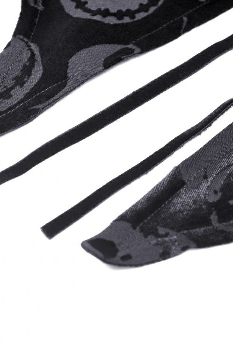 Black Skull Printed Front Lace-Up Women's Gothic Velvet Cape with Hood - Product - 16