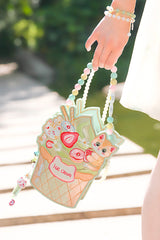 Multi-Color Ice Cream Cat Embroidery Sweet Lolita Crossbody Bag - Product - 2