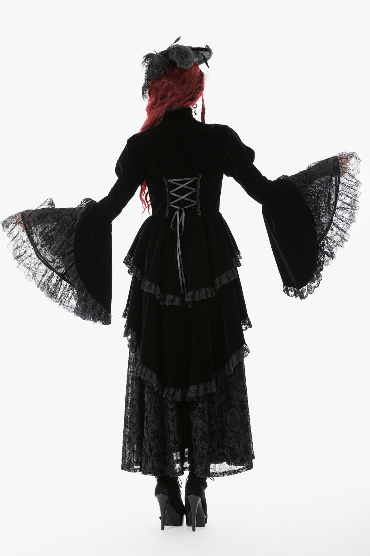 Black Long Puff Sleeves Multi-Layered Ruffled Lace Hem High Low Women's Gothic Coatlet - Product - 4