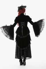 Black Long Puff Sleeves Multi-Layered Ruffled Lace Hem High Low Women's Gothic Coatlet - Product - 4