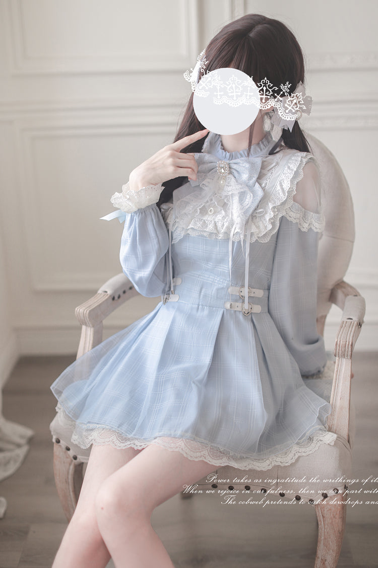 Aqua [Angel Heartbeat] Long Sleeves Bowknot Lace Sweet Jirai Kei Japanese Dress - Product - 2