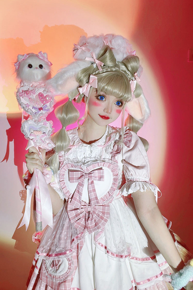 Pink [Valentine's Day] Multi-Layered Print Ruffle Cardigan Bowknot Lace Sweet Lolita Jsk Dress - Product - 6
