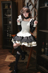 [Liya] Square Collar Long Lantern Sleeves Multi-Layered Ruffled Classic Elegant Lolita Dress 2 Colors (Black, Red) - Product - 21