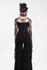 Black Long Sleeves Hollow Lace Mesh Ripped Women's Gothic Blouse - Product - 11